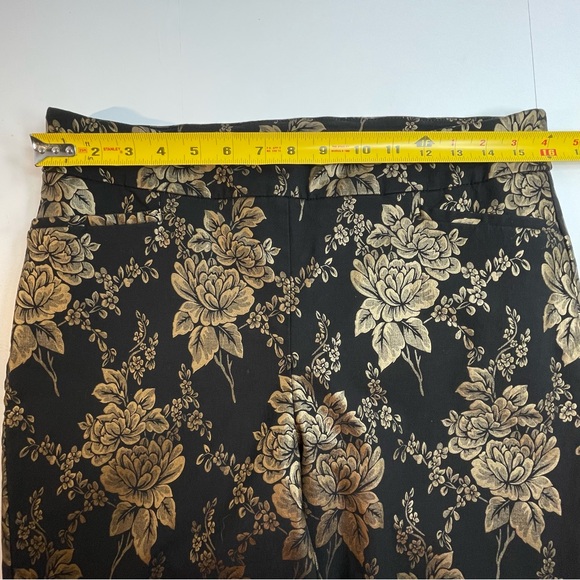 CHICO'S Brigitte Black Pants Gold Floral Print So Slimming Size 12 (Chico Sz 2R) - Picture 6 of 9